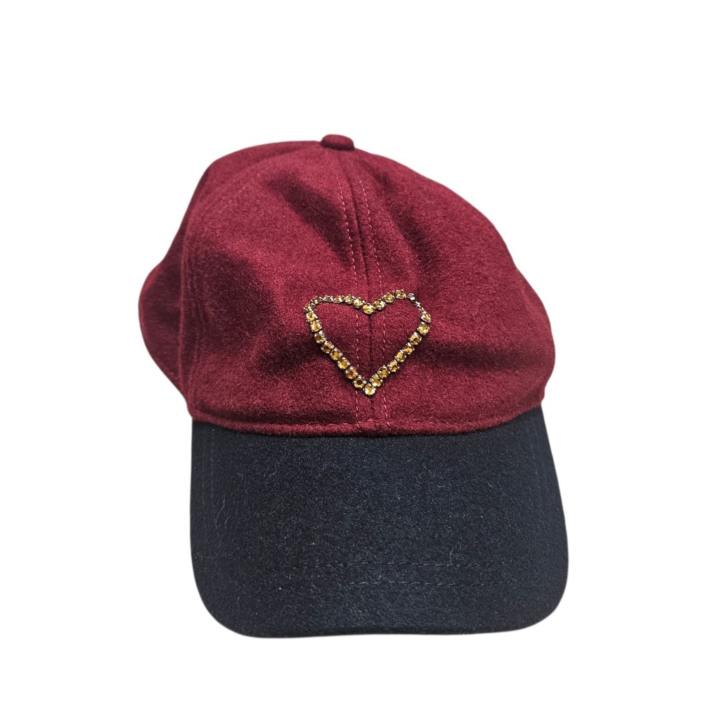 Crewcuts Hat Burgundy Wool‎ Baseball Cap Heart Rhinestone Sparkly Girls L/XL